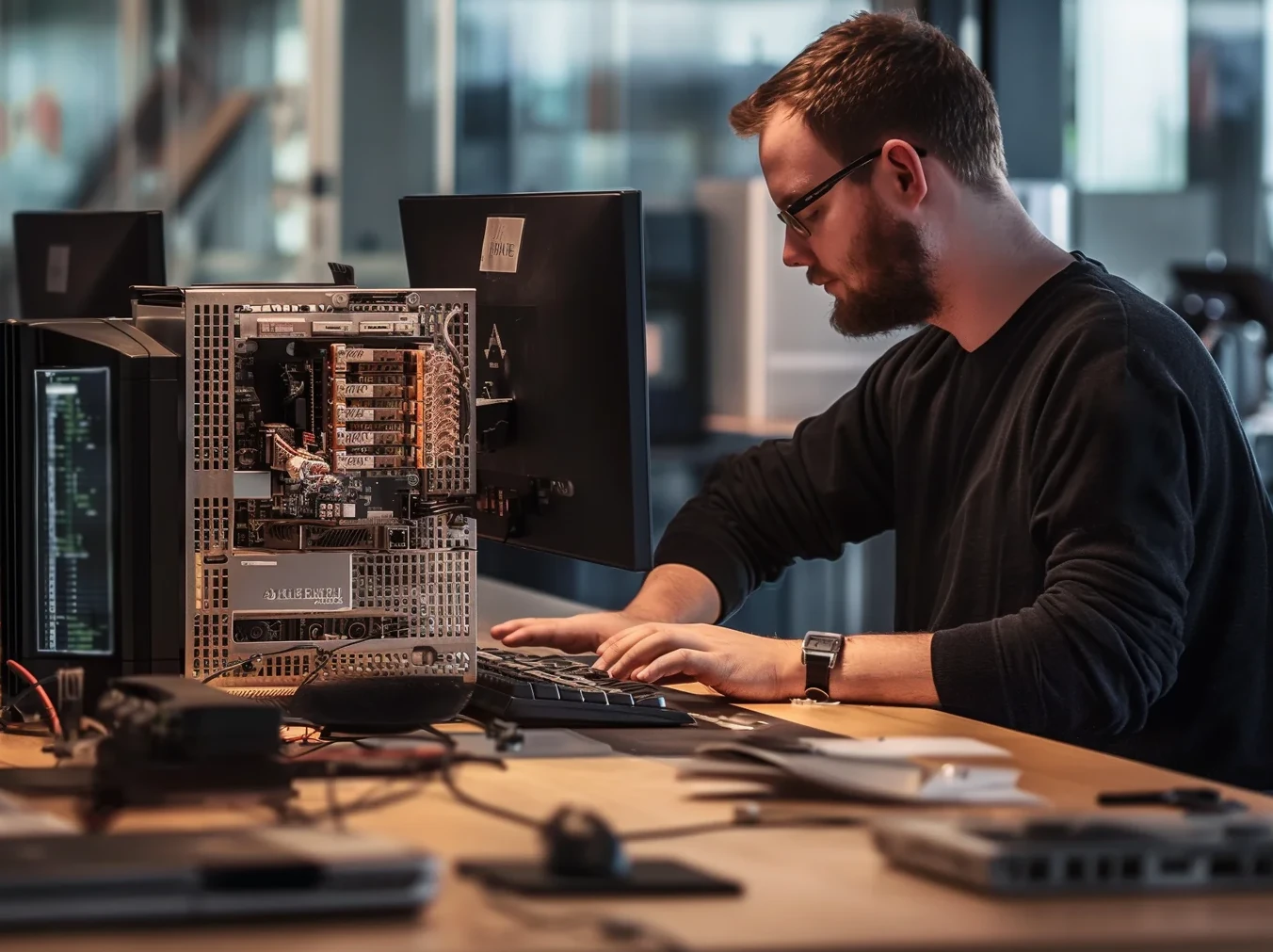 Brane Board render, dark PCB angled on white background